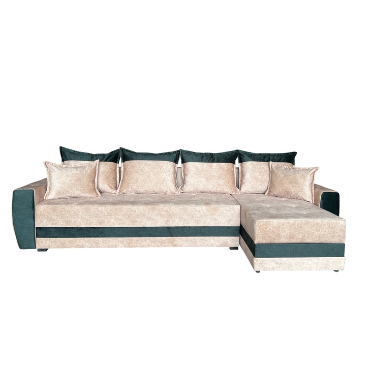 Coltar Extensibil Maya Mare, 300x145x75 Cm, Crem, Verde