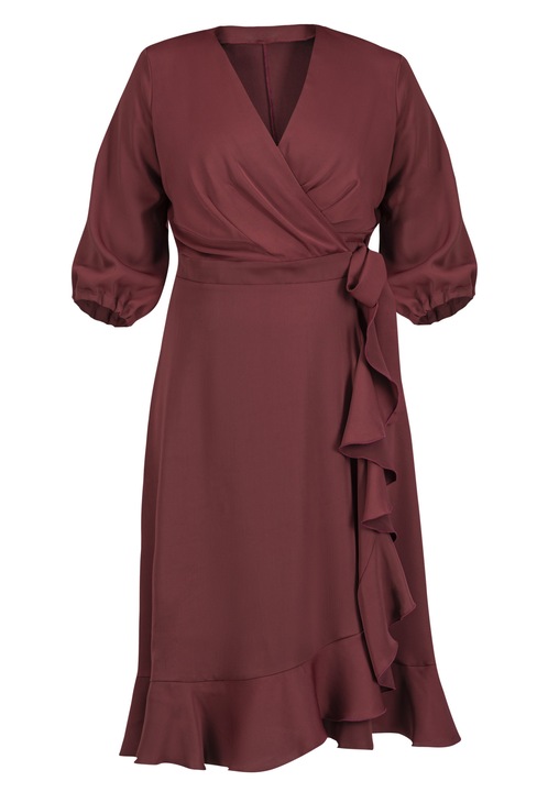 Rochie IRIS plic cu volan visiniu