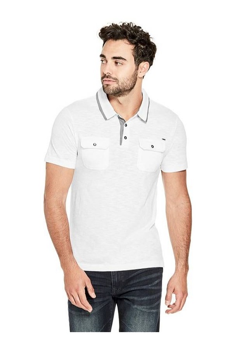 Férfi póló Tristan Slub, Guess, pamut/poliészter, fehér/szürke, M