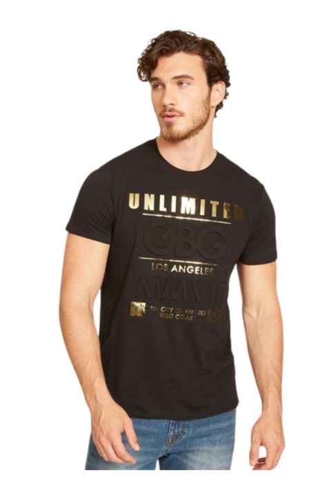 Férfi póló Gabriel, Guess, pamut, fekete/arany, S