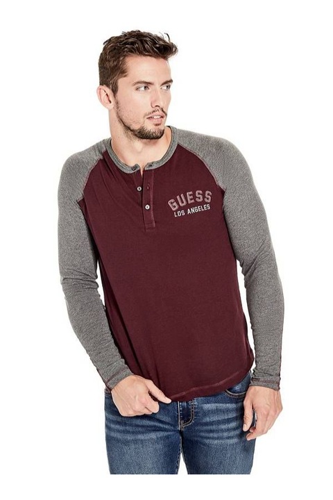 Gibbons férfi póló, Guess, pamut/poliészter, bordó/szürke, S
