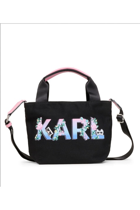 Női crossbody táska Kristen, Karl Lagerfeld Paris, pamut, 28 x 20 x 8 cm, fekete/rózsaszín