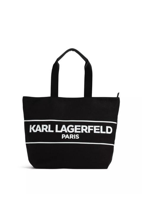 Női Kristen Tote táska, Karl Lagerfeld Paris, pamut/PVC, 44 x 40 x 10 cm, fehér/fekete