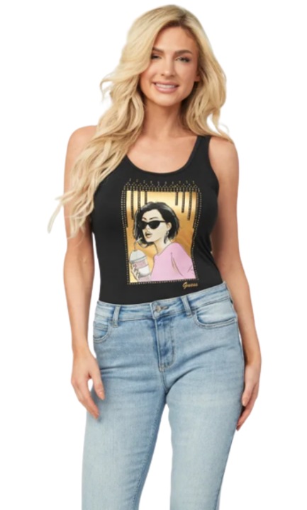 Дамски потник, GUESS, Armelle Tank, Памук, Черен, S