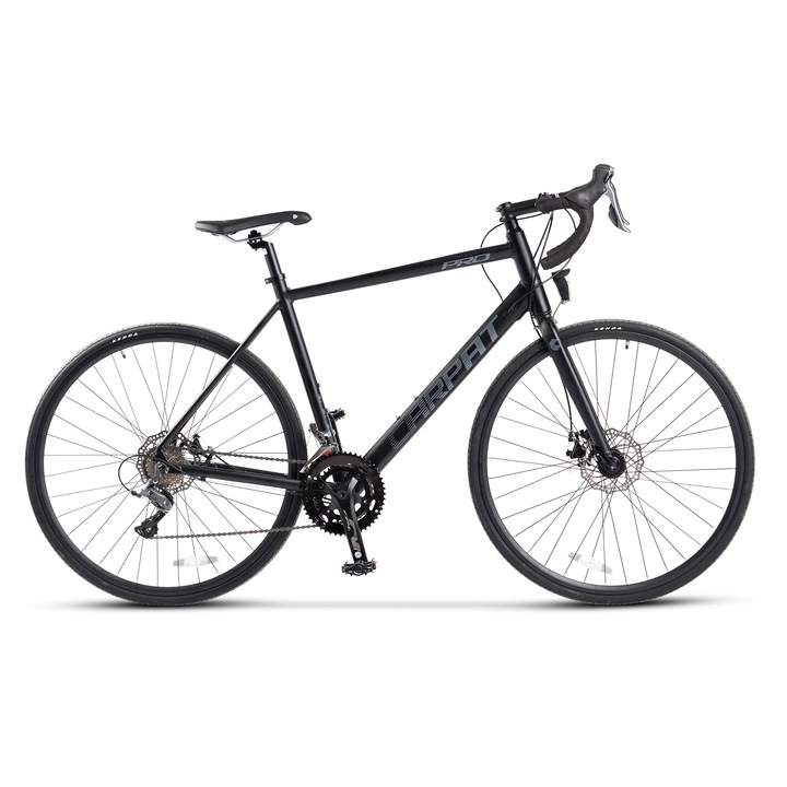 Bicicleta semicursiera de sosea Carpat Road Pro JSX27216, cadru Aluminiu, echipare Shimano, roata 28 inch, frana disc fata/spate, 16 viteze, negru cu gri