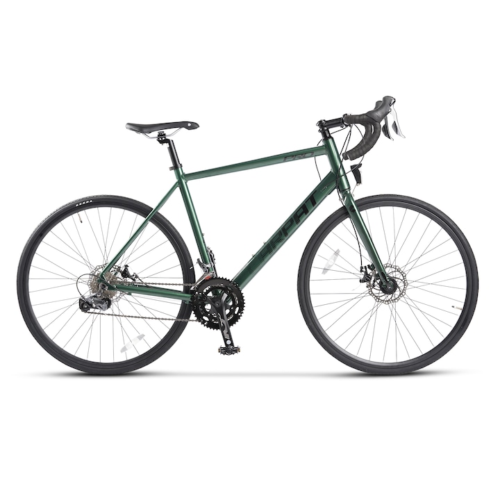 Bicicleta semicursiera de sosea Carpat Road Pro JSX27216, cadru Aluminiu, echipare Shimano, roata 28 inch, frana disc fata/spate, 16 viteze, verde cu negru