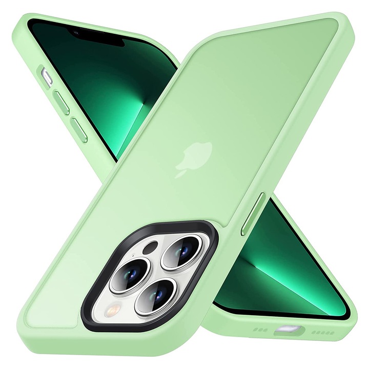 Husa pentru IPhone 13 PRO MAX, MobileSmart, Hybrid ultra slim, carcasa spate Antisoc, Light Green