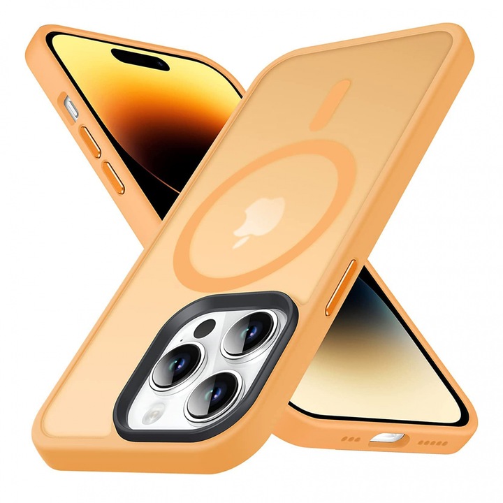Husa de protectie pentru Iphone 12/12 Pro, compatibila Magsafe, Hybrid, Antisoc, Orange