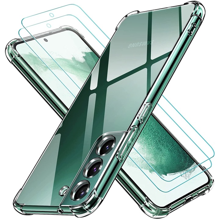 Комплект калъф и протектор BzStore, За Samsung Galaxy S22, AntiShock, Прозрачни