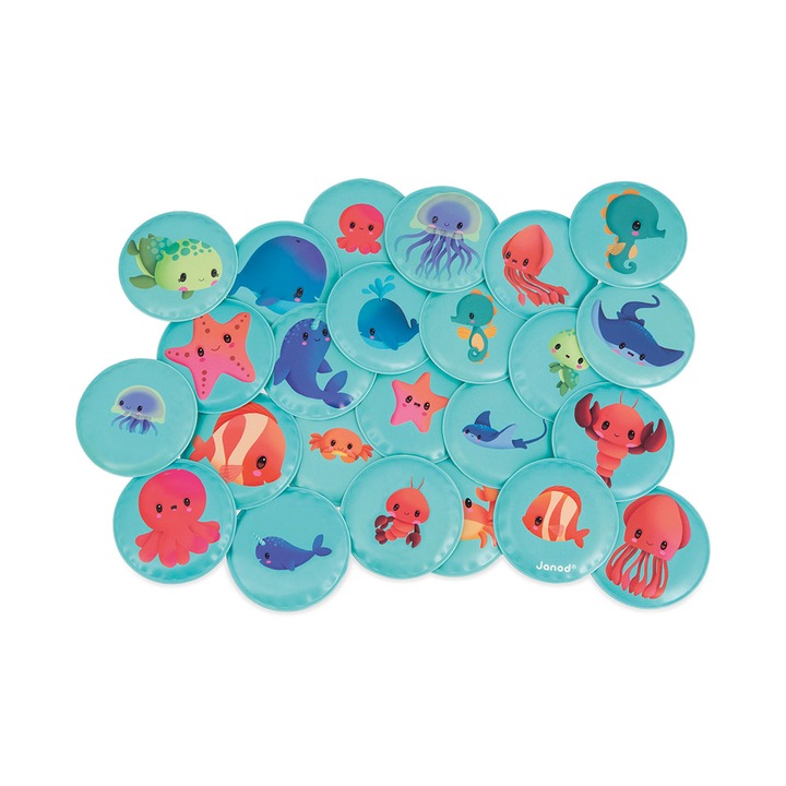 Memória mágnesek fürdőszobába, Janod, tengeri állatok baba, 24 darabos készlet, 2 év+