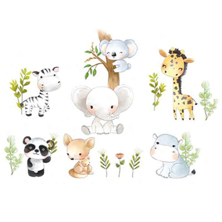 Sticker decorativ Animale din Jungla autocolant perete camera copii, 100x75 cm