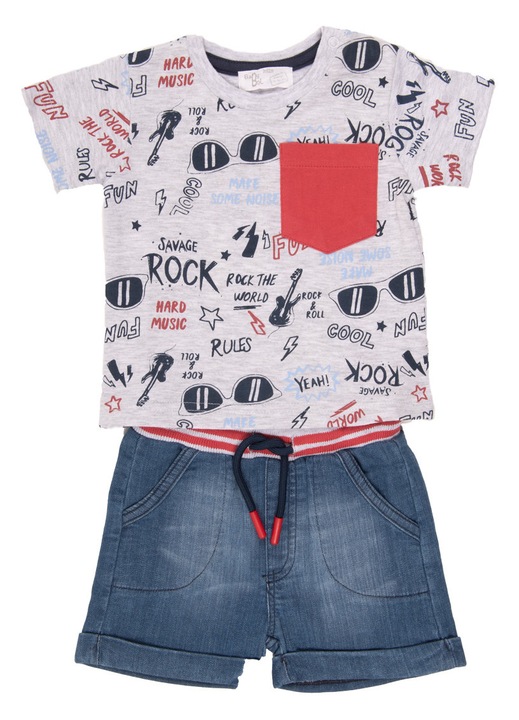 Compleu bebe Babybol, tricou si pantaloni scurti, denim, Albastru inchis