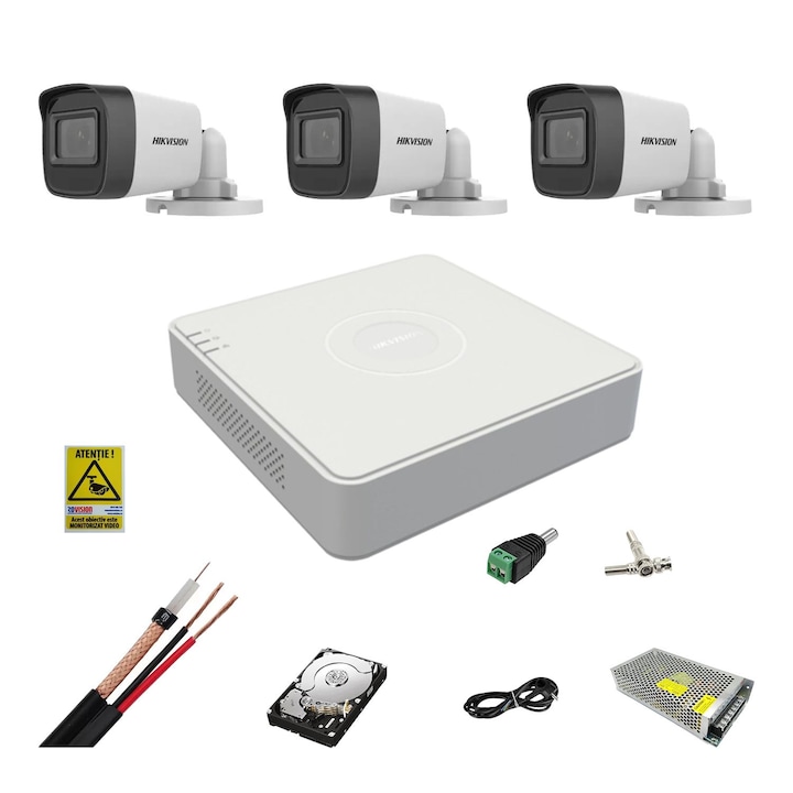Sistem supraveghere video, 8 camere, 5MP, H.265+, CCTV, 1080P Full HD, IP66