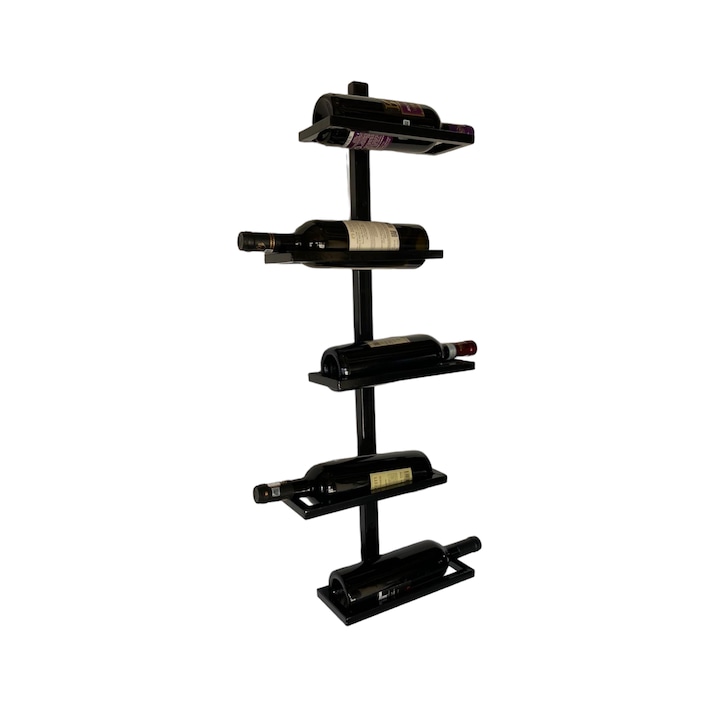 Suport Vin de perete, handmade, 5 sticle, Metal, Negru, Gate Store