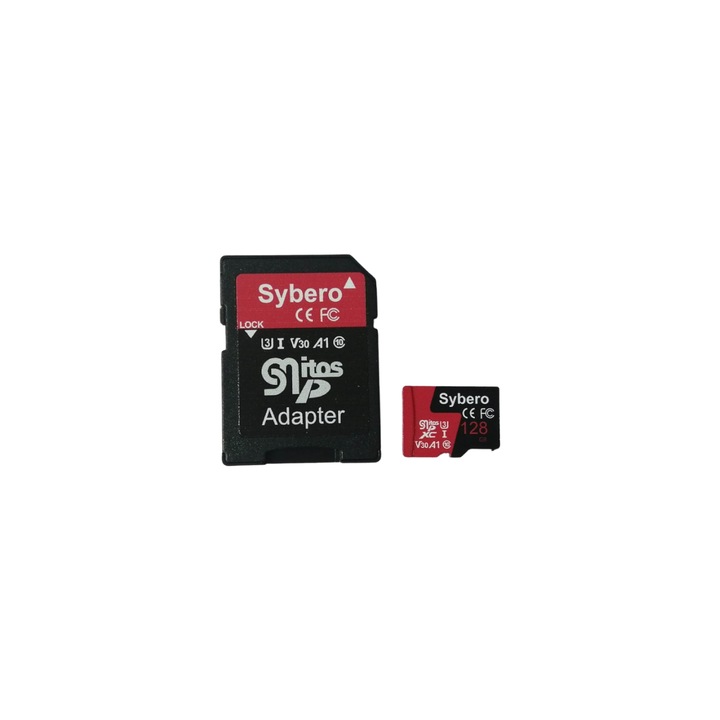 Card de memorie de 128 GB cu cititor inclus, viteza mare de transfer, standard V30, Negru-Rosu