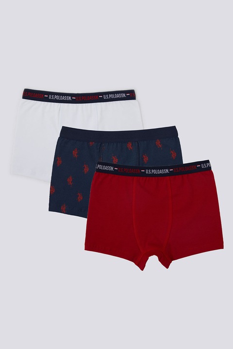 U.S. Polo Assn., Logós derékpántos boxer szett - 3 db, Sötétpiros/Tengerészkék