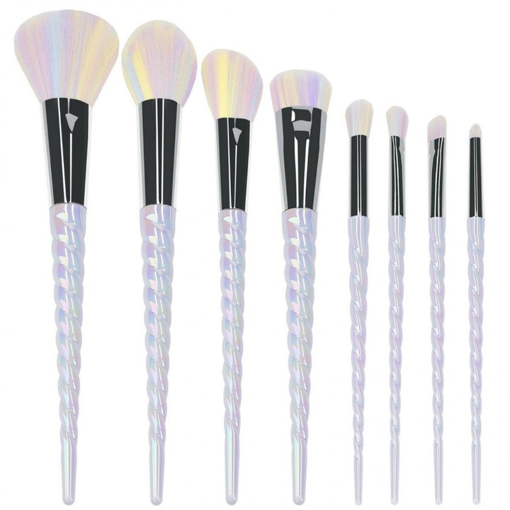 Set 8 pensule pentru machiaj, Sintetic, Multicolor