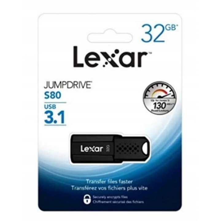 USB флашка JumpDrive s80, Lexar, USB 3.1, 32 GB, черна