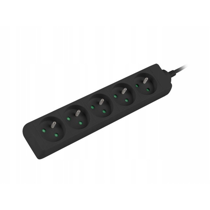 Удължител, Lanberg, 2500 W, 5 гнезда, 230 V, 1.5 m, черен