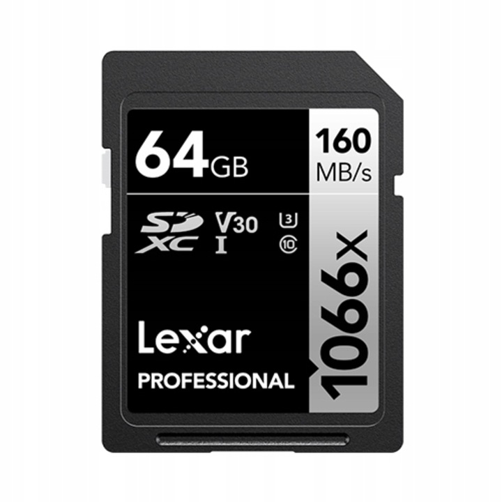 SD карта с памет, Lexar, 1066x 64GB U3, черна