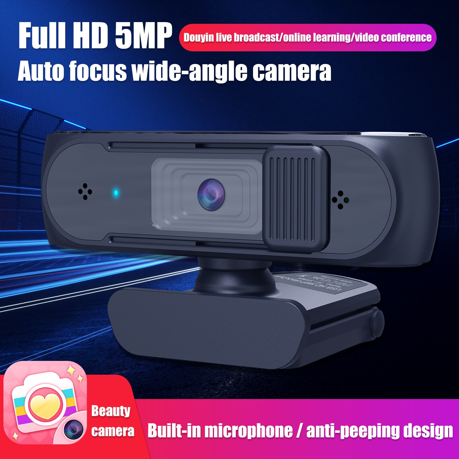 Camera web Full HD, Qgkpl, 30 FPS, Negru - eMAG.ro