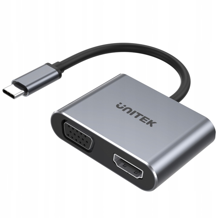 Adaptor USB-C la HDMI 4K si VGA FullHD Unitek, Gri