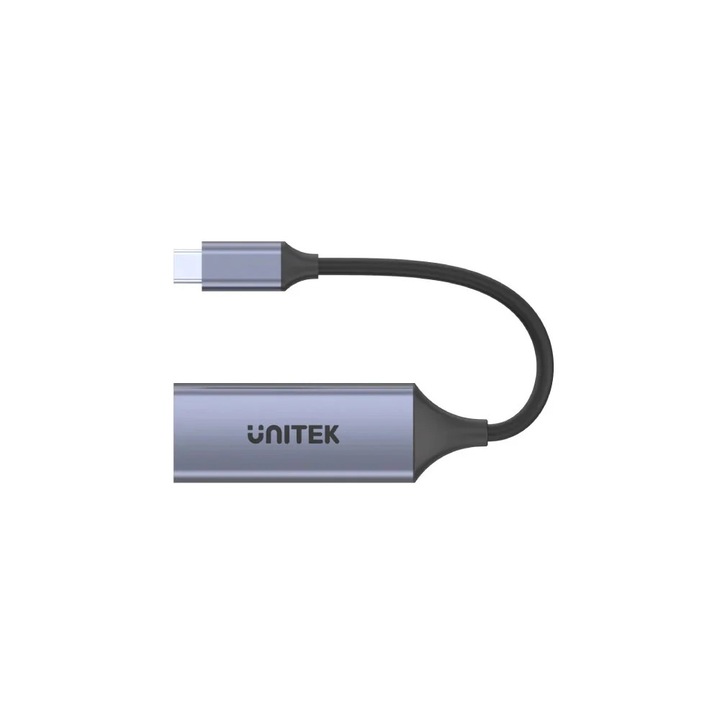 Адаптер Unitek, USB-C, RJ45, 1Gbit, LAN, 100W, Сив