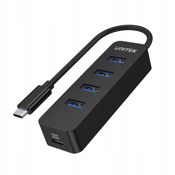 Hub 4 porttal, USB-A, USB-C, 10 W, fekete