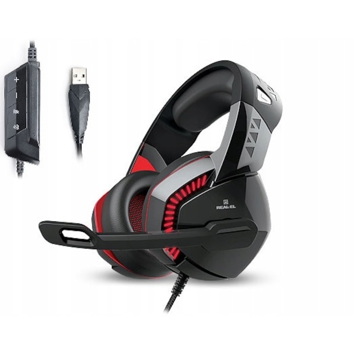 Casti on-ear pentru gaming, REAL-EL, Negru