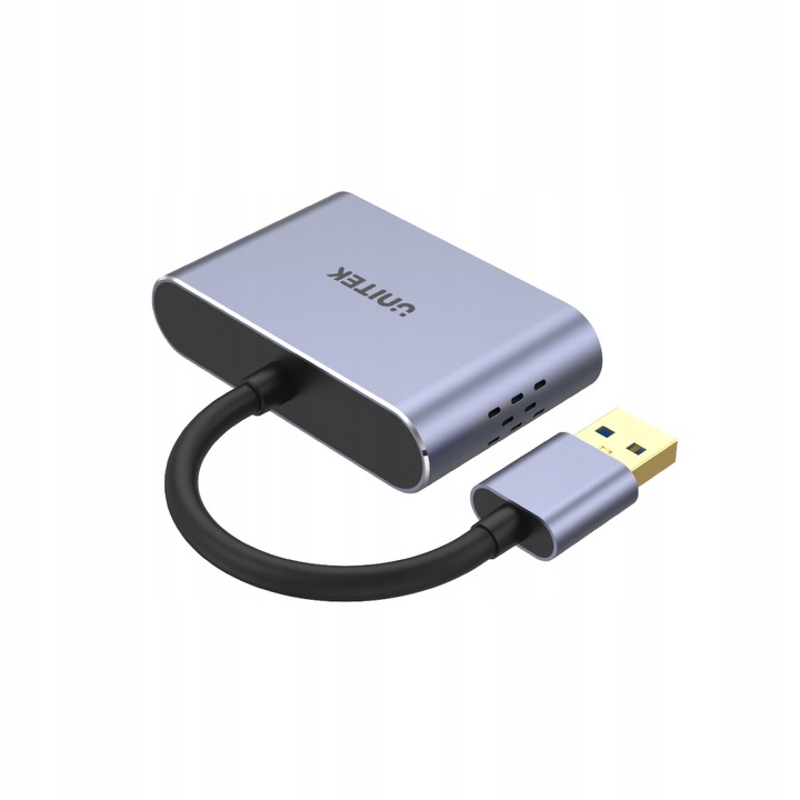 Adaptor USB 3.0 La HDMI Si Vga, Unitek, 15 cm, Carcasa Din Aluminiu, Rezolutie Pana La 1920x1080P 60Hz, Moduri Mirror/Extend, Space Gray