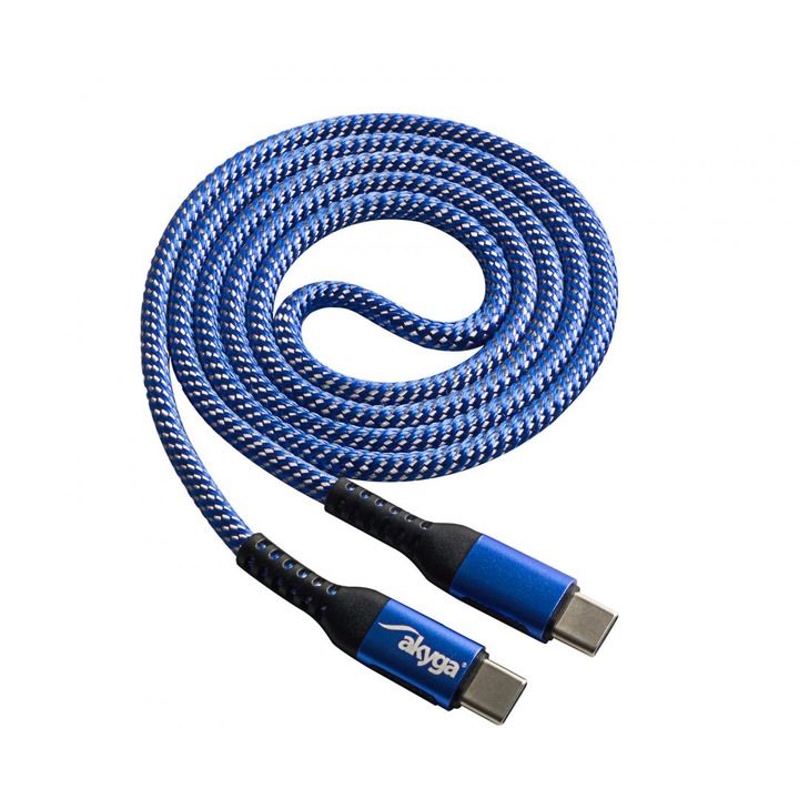 Akyga AK-USB-37 USB Type-C (m) / USB Type-C (m) adat és tápkábel, 100W, 1m, kék
