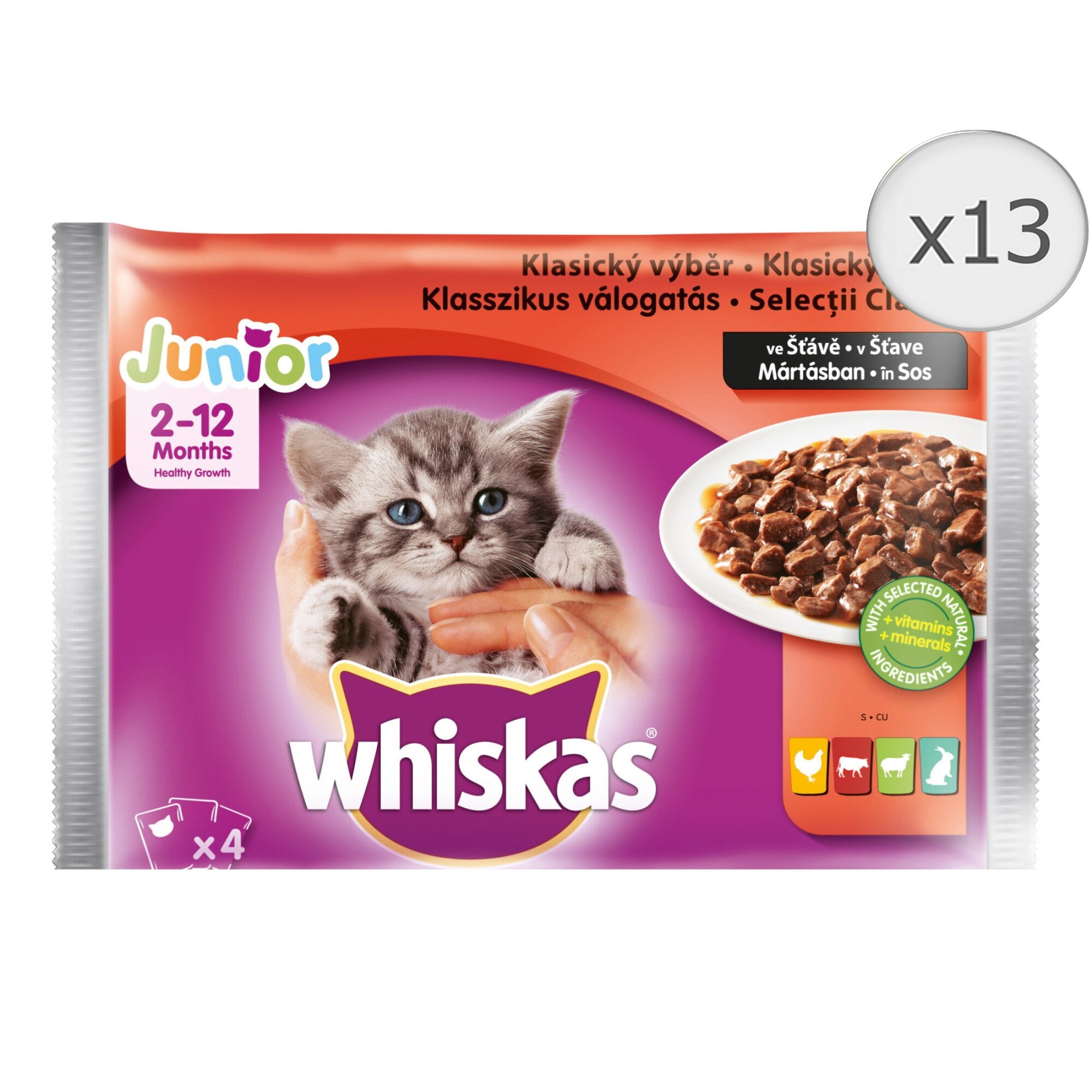 Whiskas Junior 4 pack alutasakos húsos válogatásban, 52x100g eMAG.hu