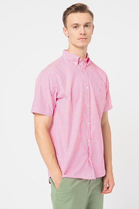 Gant, Раирана риза Oxford с лого, Бял/Розово