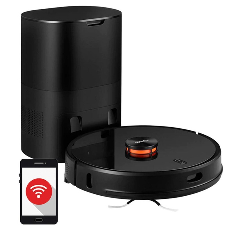 Робот прахосмукачка Xiaomi LYDSTO R1 Pro, Автоматичен контейнер за отпадъци, Лазерна навигация, WiFi, Картографиране на помощението, Сухо и мокро почистване, Черна