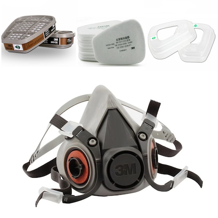 Set masca 3M reutilizabila, pentru protectie respiratorie, Include 2 filtre cu particule anti-gaz, vapori de vopsea si noxe, 10 filtre din bumbac