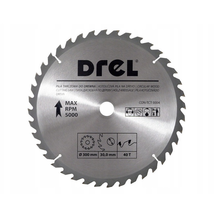 Disc de taiere pentru lemn Drel, 300x30mm, 40 dinti, cu reduceri 20mm si 16mm