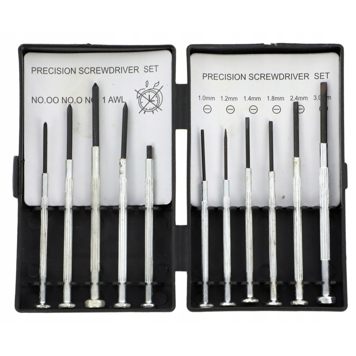 Комплект от 11 прецизни отвертки, Drel, Алуминий/Стомана, Магнитен накрайник