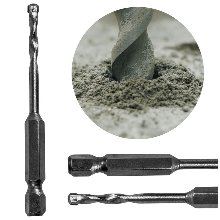 Burghiu Pentru Beton Si Zidarie, Drel, Diametru: 3 mm, Lungime Totala: 60 mm, Lungime De Lucru: 18 mm, Tip De Prindere: Hex 1/4'' (6,3 mm), 3 mm x 60 mm