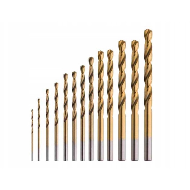 Set Burghie Titan Pentru Metal, Jufisto, Material Otel Rapid, Tip De Prindere Suport Cilindric, Unghiul Varfului 135°, 1.5 x 2 x 2.5 x 3 x 3.2 x 3.5 x 4 x 4.5 x 4.8 x 5 x 5.5 x 6 x 6.5 mm, 13 Buc