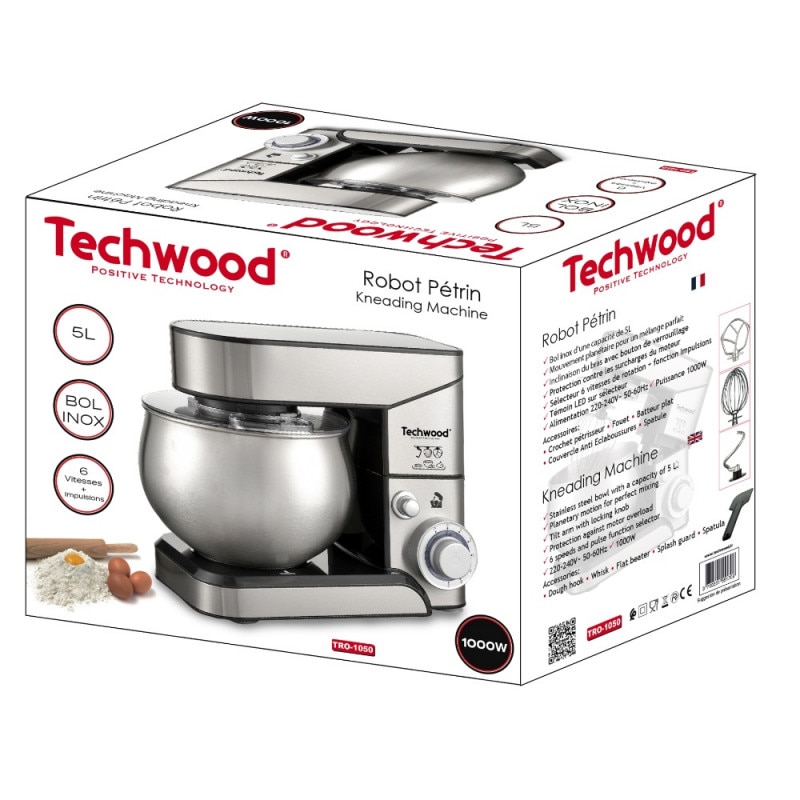 Techwood TRO-1056 Knetmaschine 5 Liter - 1000W Küchenmaschine Mit Metall-Schüssel