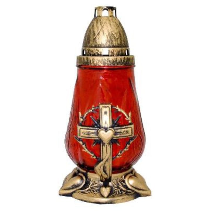 Candela din Sticla cu Cruce Rosu, 30 Ore