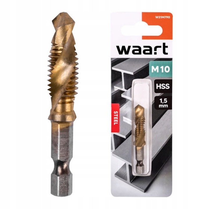 Burghiu cu prindere hexagonala, Waart, Otel HSS, M10, Auriu