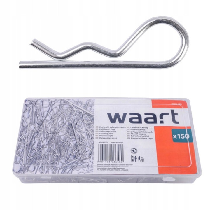 Set Pini De Siguranta, Waart, Tip Clema De Siguranta, Destinat Mecanicilor, Electricienilor Si Mestesugarilor, Ambalaj Convenabil Tip "Sortator", 2.4 X 31 mm, 2 X 33 mm, 2 X 40 mm, 2.8 X 42 mm, 3.5 X 45 mm, 4 X 75 mm, 150 Buc