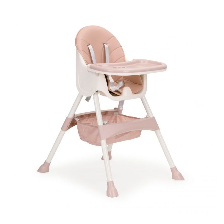 Бебешко столче за хранене, PROCART, 3-степенна регулируема табла, модел 2 в 1, 5-точкови предпазни колани, кош за съхранение, розов
