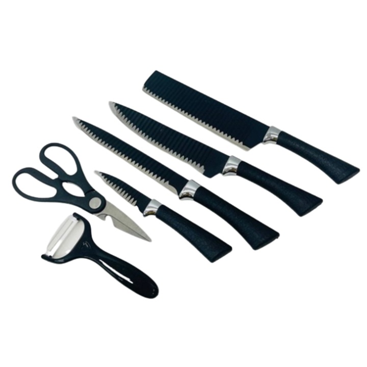 Set 6 cutite inox bucatarie, uz zilnic, negru