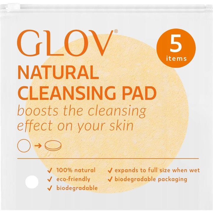 Dischete demachiante GLOV Natural, biodegradabile, 5 buc