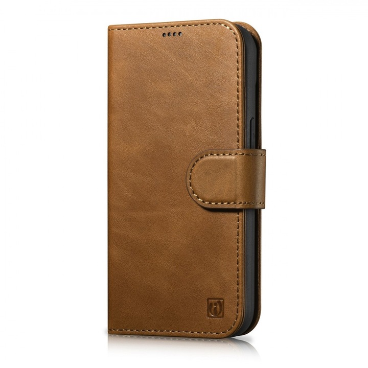 ICarer Oil Wax Wallet Anti-RFID 2in1 Apple iPhone 14 Pro light brown telefontok