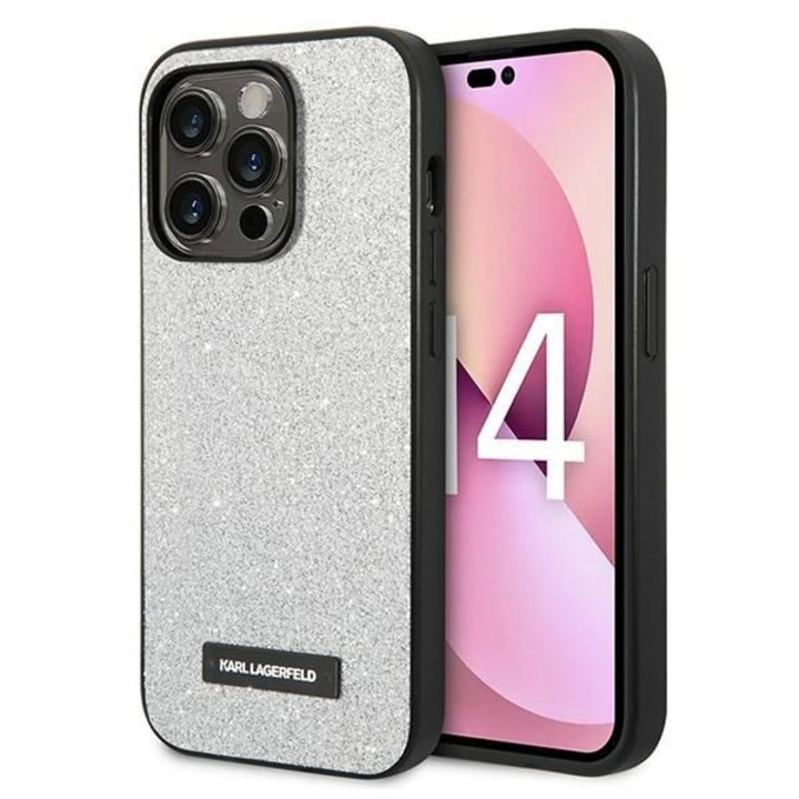 Original faceplate telefontok KARL LAGERFELD KLHCP14LG2ELK iPhone 14 PRO (Solid Glitter Plaque Logo / ezüst)
