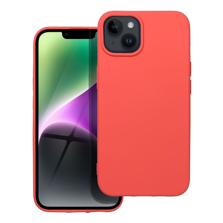 iPhone 14 Plus kompatibilis szilikon hátlaptok, velúr belsővel, matt, barack színű, Silicone