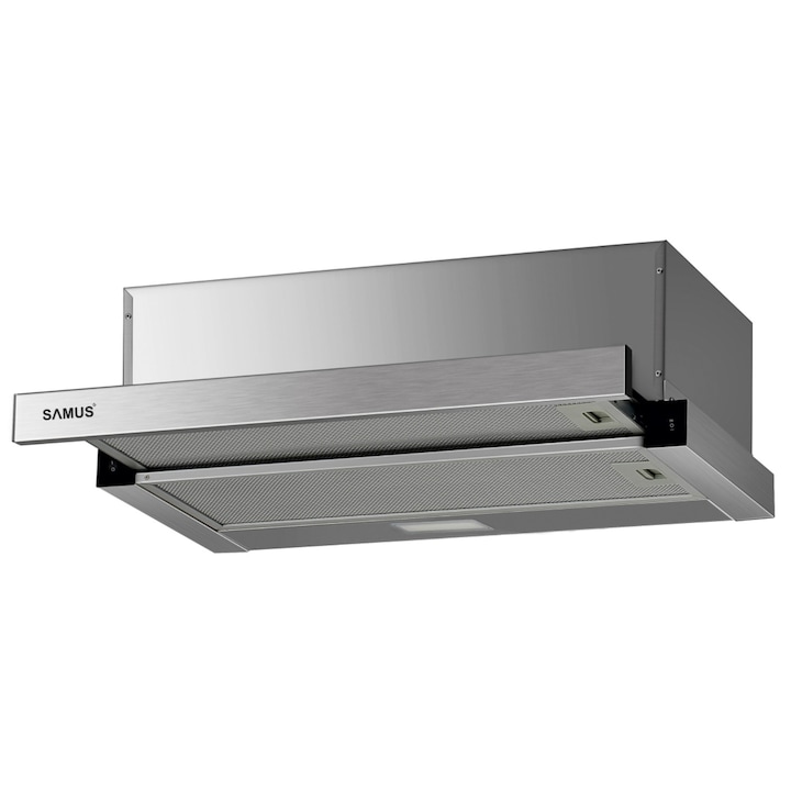 Телескопичен Аспиратор Samus За Вграждане, 1 Мотор, 202 W, 600 mc/h, Ширина 60 См, 2 Алуминиеви Филтъра За Мазнини, Сив